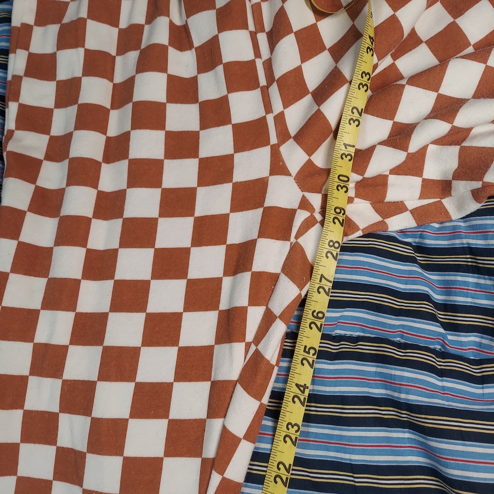 Grayson Threads Checkered Flare Lounge Pants Brown White Small Raw Hem High Rise - Picture 6 of 10